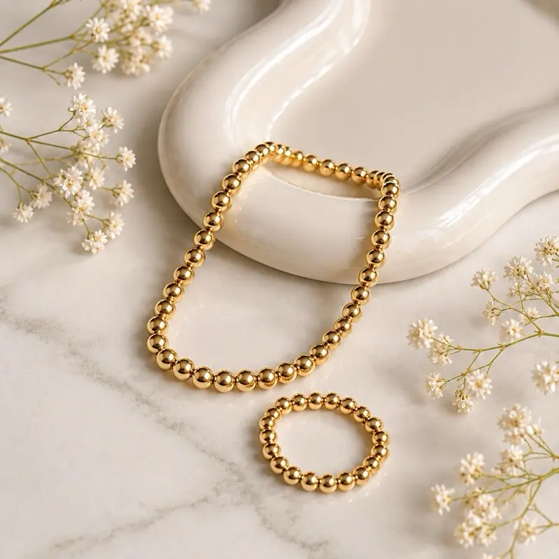 Elastic Stainless Steel Beaded Strand Bracelet - Arm Candy Accessory, Beaded Embellished Bangles, Multi-Size Universal Bangles, Fashion Costume Jewelry for Daily Wear, Arm Candy Accessories, Beaded Embellished Bracelets & Bangles