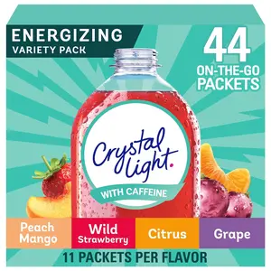 Crystal Light Energizing Variety Pack, 44 ct On-the-Go Packets Beverage Grape Fruit Strawberry