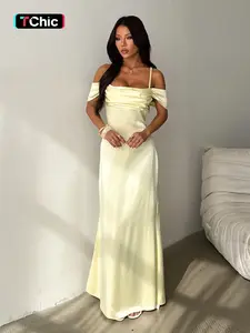 Elegant European Style Backless Satin Dress, One Shoulder Strap Design, Slim Fit, Perfect for Special Occasions & Evening Wear