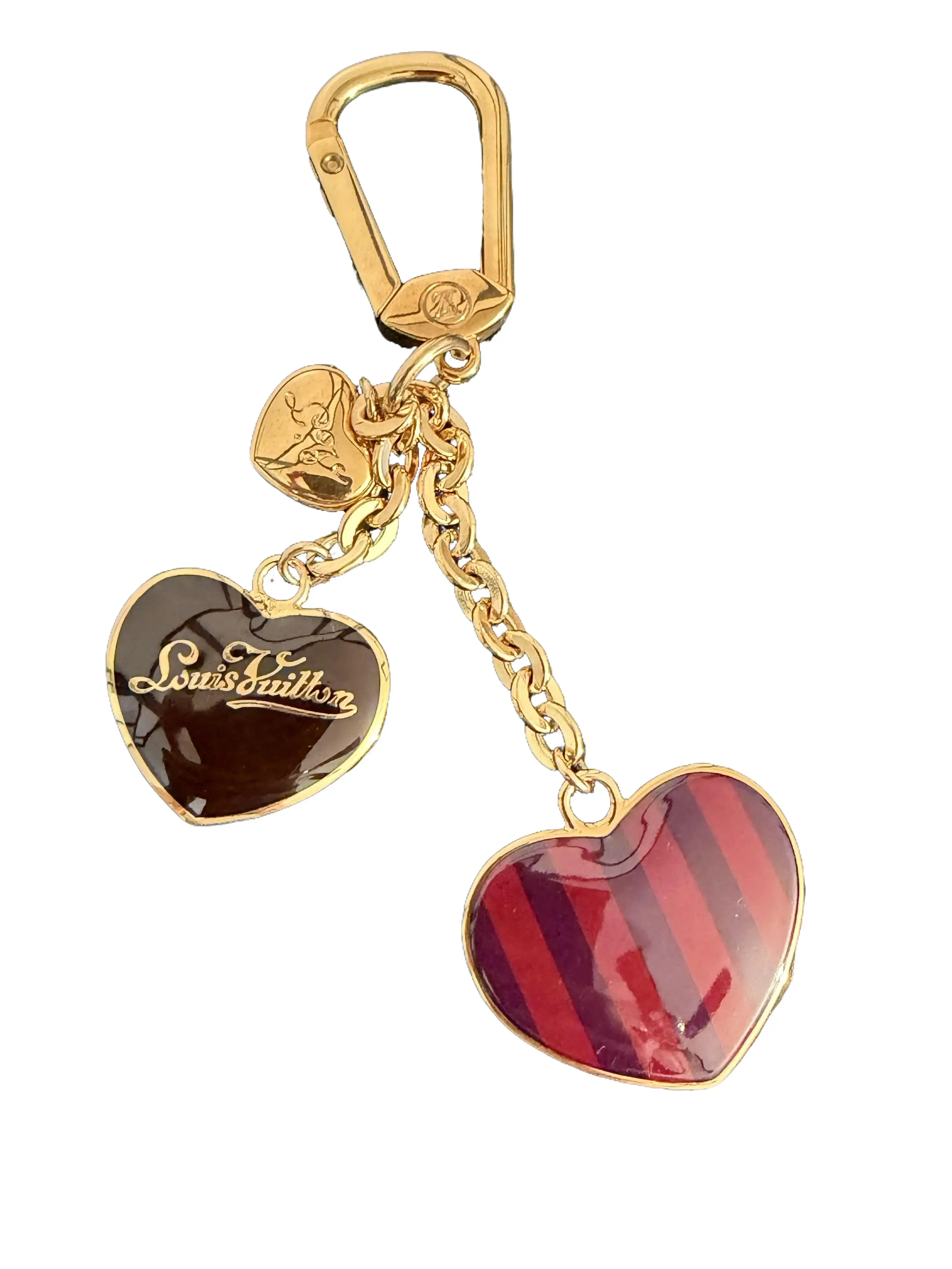 Pre-owned Louis Vuitton metal Bag Accessories Rayures Coeur Bag Gold Charm with Heart Design and Logo