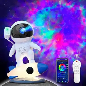 Flower Dance Astronaut Galaxy Star Projector - 9-Color Rocket Night Light, Bluetooth Control, 15 White Noise Options, Timer Function for Bedroom Novelty Lighting