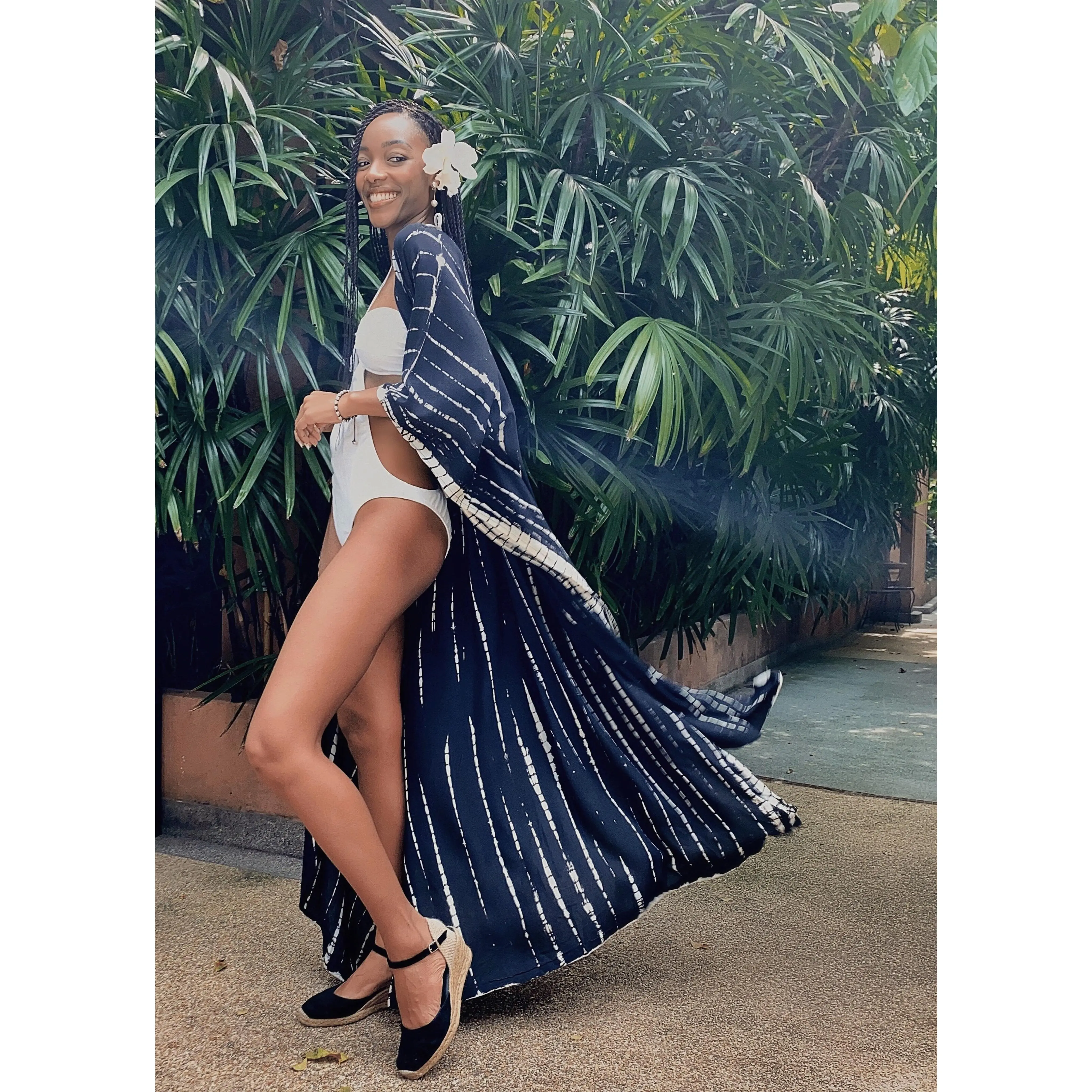 Maya Tie Dye Kaftan Kimono - Black/Beige