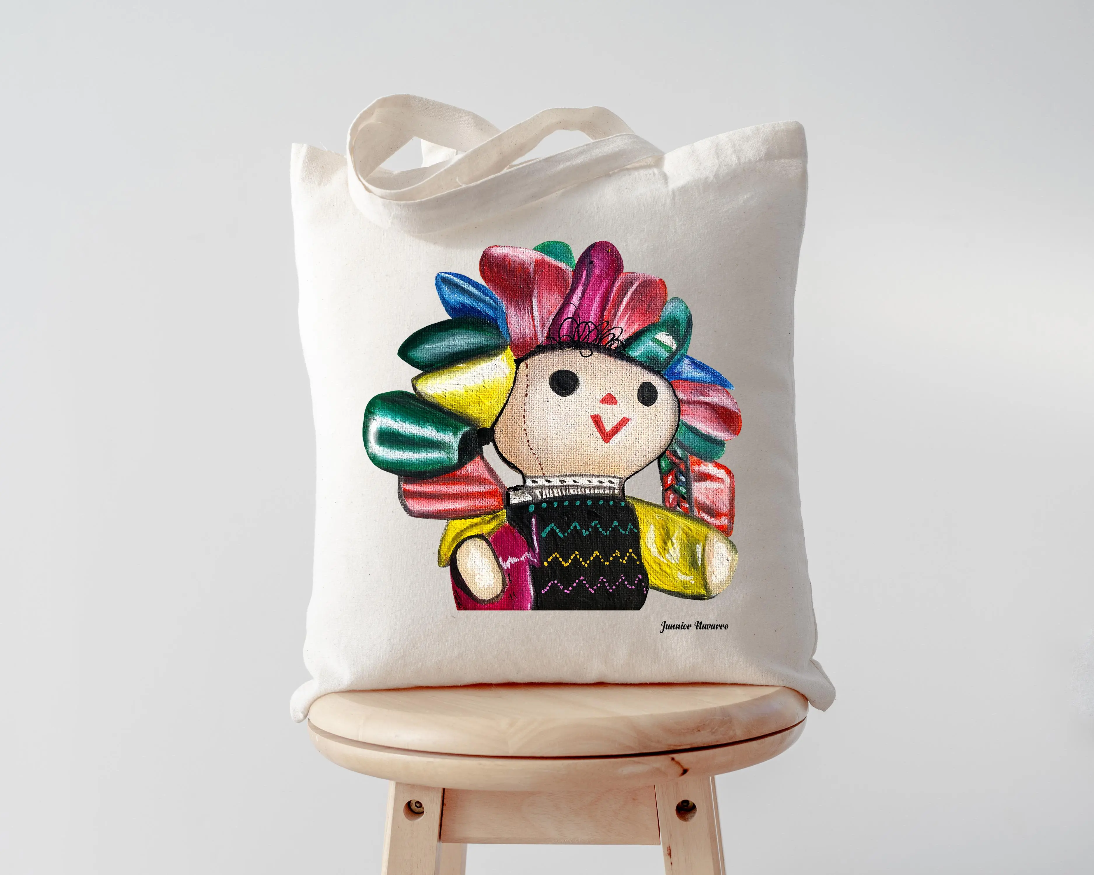 Mexican Doll Tote Bag Lele & Maria Dolls 100% Heavy Cotton Canvas 14"x16" Handcrafted Gift for Latinas Market & Shopping