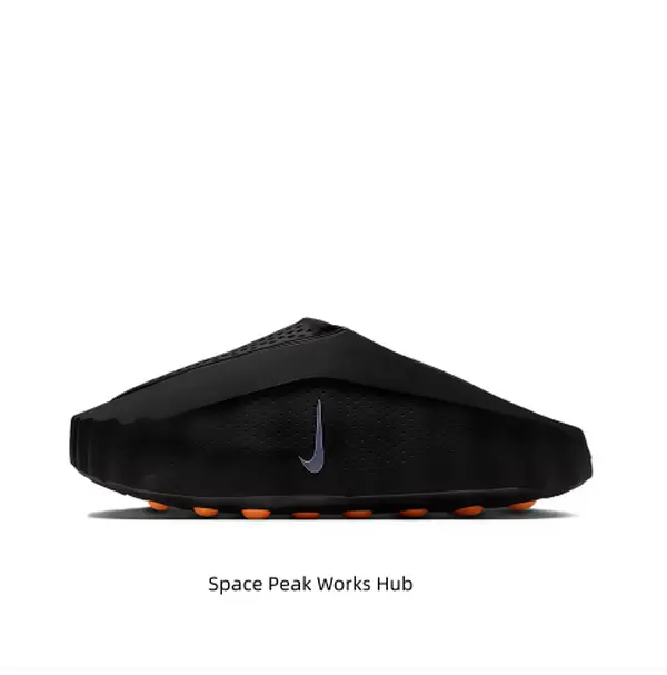 Black Thick-Soled Massage Slides, Orange Spherical Outsole, Breathable Fabric Upper, Pre-Game Recovery Tech Mules
