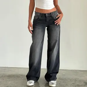 Women Casual Low Rise Jeans Fashion Loose Straight Leg Denim Pants with Pockets for Summer SpringGift