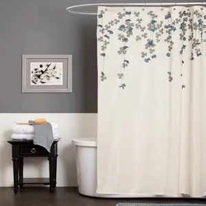 Lush Decor Flower Drops Shower Curtain - Faux Floral Design, Light-Colored Fabric, Natural Material, Simple and Elegant Shower Accessory