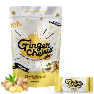 Fusion Select Original Ginger Chews - Sweet Soft Candied Delights From Indonesia - Promotes Relief From Morning Sickness Upset Stomach - Made from Real Ginger Root Non-GMO Vegan Candy