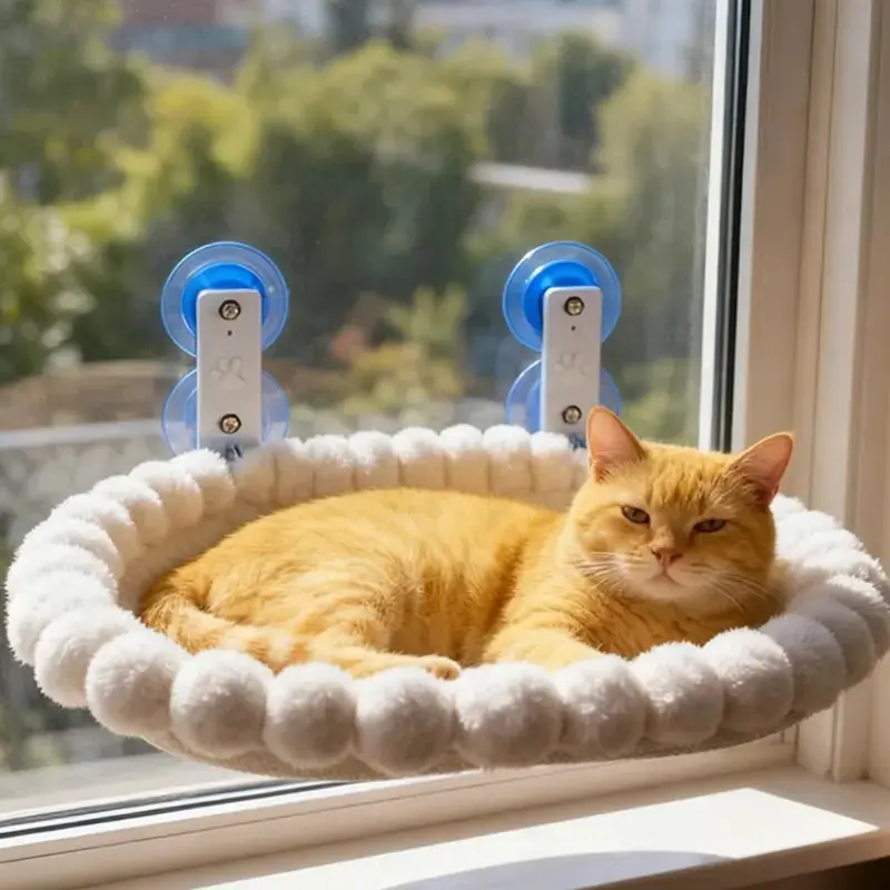 Foldable Cat Kitty Kitten Hammock, Supports Up to 20 Kg, Suction Cup Window Mount, Easy Installation, Detachable Design, Home Use