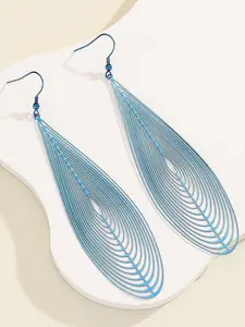 Bluebell Water Drop Hollow Metal Earrings, Modern Minimalist Long Dangle Ear Cuffs, Leaf Feather Design, All Seasons Jewelry