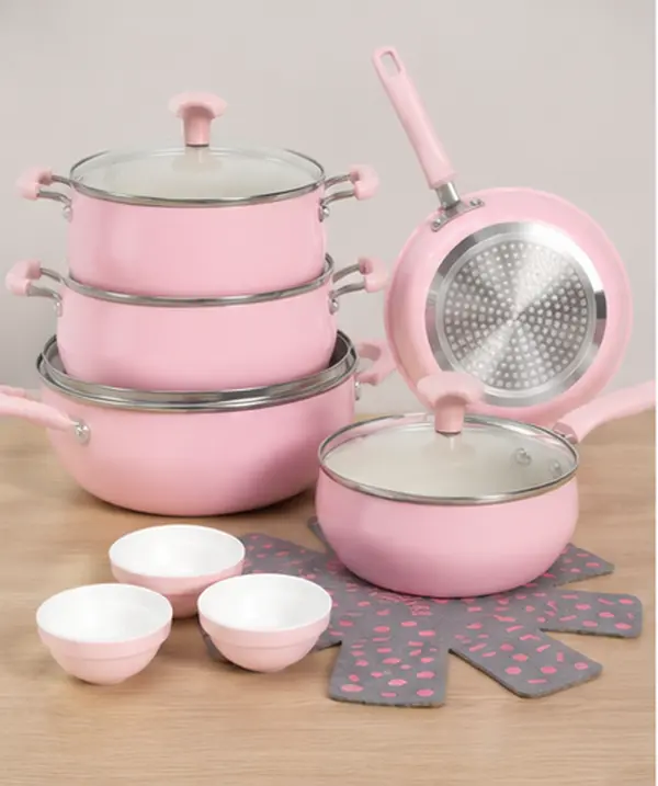 Nonstick Aluminum Cookware Set, 16-Piece | Pink Kitchen Pots & Pans