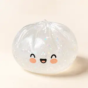 1PC White Glitter Style Mystery Glitter Dumpling Squishy Blind Box, Soft TPR Steamer Box Squeeze Toy, Cute Stress Relief Fidget Toy, Random Style Gift for Kids & Adults