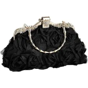 Floral Lace Evening Clutch Purse, Rose Wedding Handbag with Chain Strap, Bridesmaid Dress Bag
