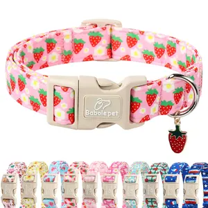 Babole Pet Strawberry Dog Collar, Adjustable Cute Pink Puppy Accessory with Quick-Release Buckle  for Small, Medium & Large Girl Boy Dogs