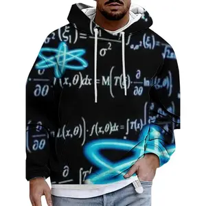 Men's Science Formula & Atom Full Body Print Hooded Sweatshirt - Zipper Design, Casual Streetwear for Daily & Smart-Casual Occasions, Soft Durable Fabric