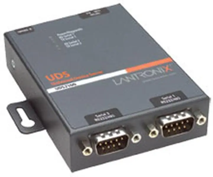 Lantronix UDS2100 Dual-Port Device Server for Connecting and Managing Equipment - 2 x DB-9 Serial, 1 x RJ-45 10/100Base-TX - 10Mbps, 100Mbps, 921Kbps - Quick, Simple and Inexpensive Network Component