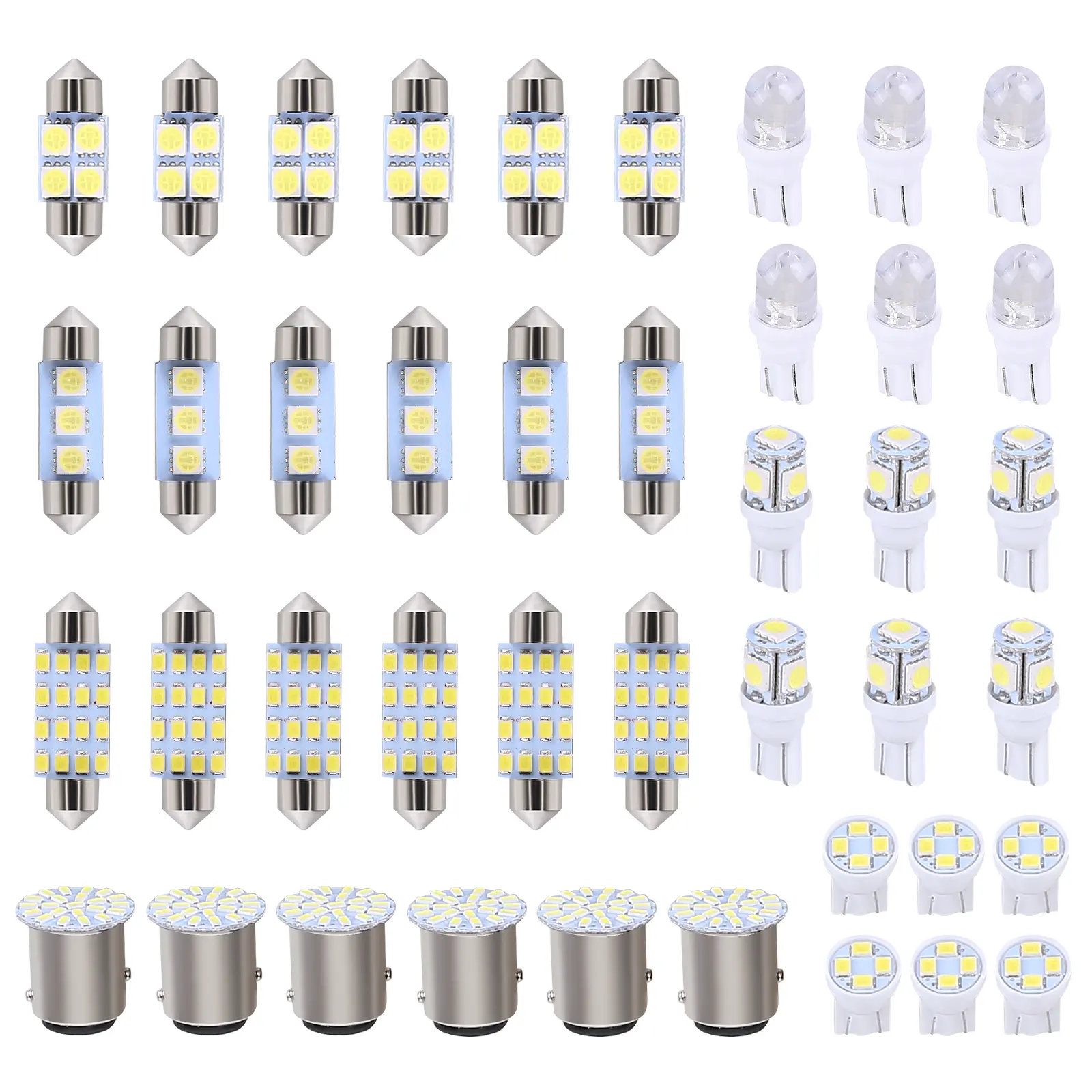 42-Piece Multifunctional Car LED Combination Kit - T10 Bulbs, Recessed Lights, Plug-N-Play, Reading/License Plate/Interior Lights, Offroad Round Pods, Waterproof, Durable, Easy Installation