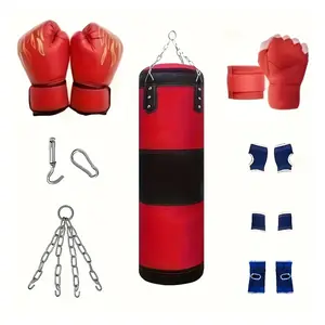 Boxing Sandbag Set, 14pcs/set with Gloves & Accessories, Martial Arts Combat Training, Fitness Equipment, Boxing Training Gear, Hanging Boxing Sandbag