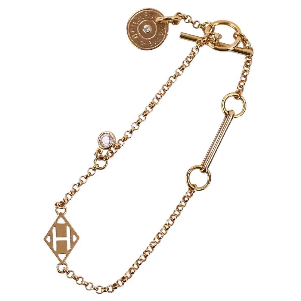 Pre-owned HERMÈS 18K Yellow Gold (Au750) Small Leather Goods Hermes Gambade Au750 Diamond Bracelet