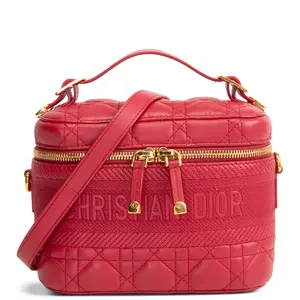 Pre-owned Dior Cannage Stitched Lambskin Leather Crossbody Bags Cannage Vanity Small