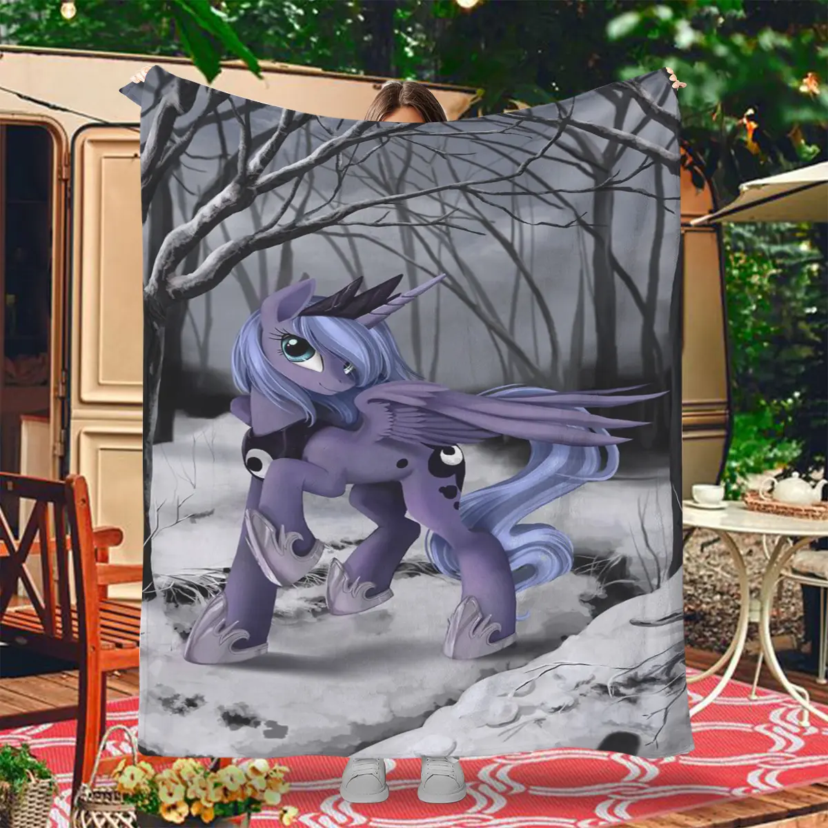 Trendy Dark My Little Pony Blanket, Soft Flannel Throw, Bedroom Fantasy Decor Bedding, Cozy Home Accessories