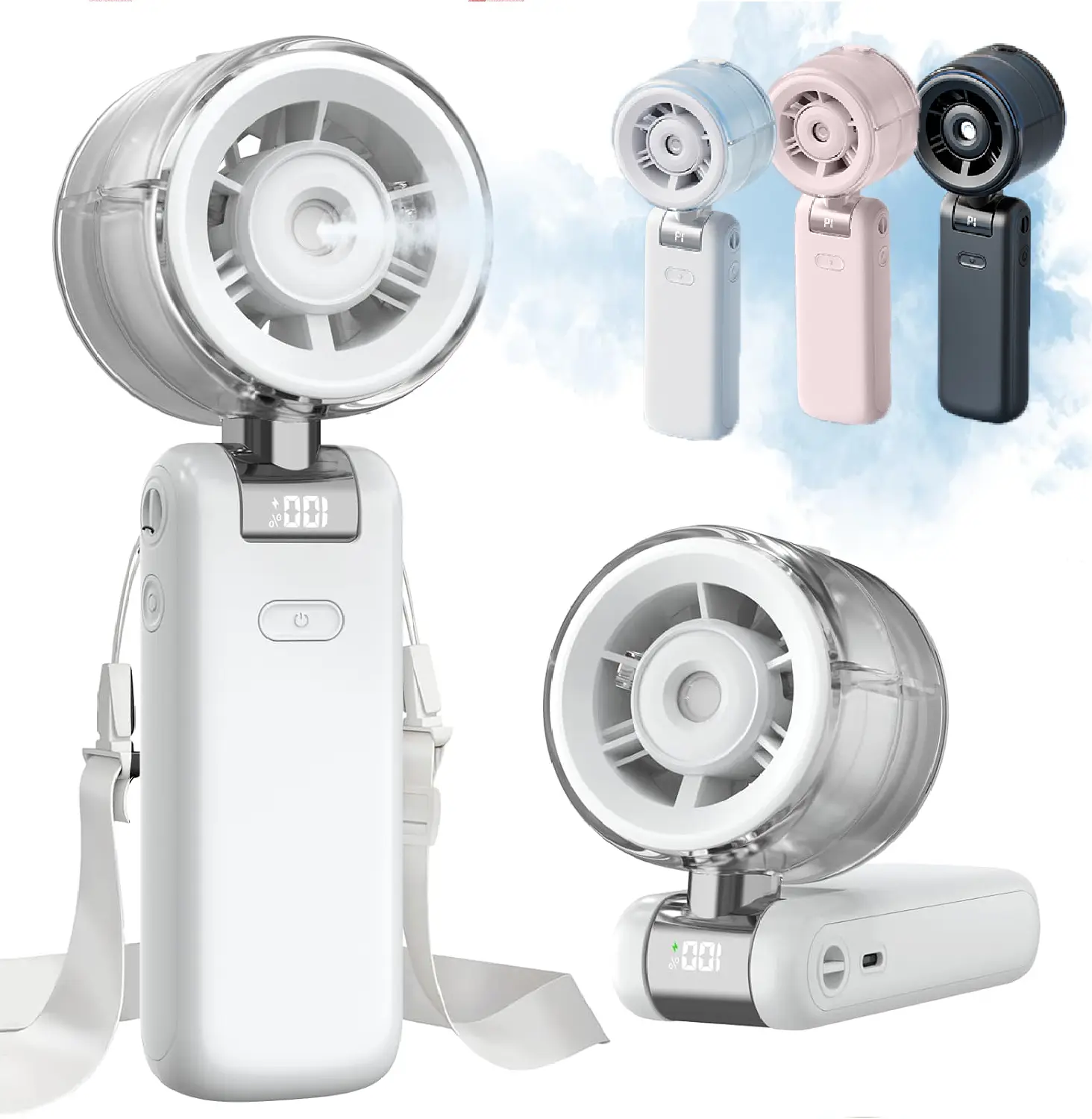 Misting Fan Portable - Handheld Turbo Fan with Mist, Spray Water Mister Fans, 4000mAh Rechargeable, 5-Speeds, Personal Gifts for Women Beach Travel Outdoor - White