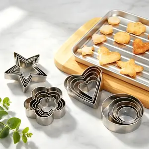 20 Piece Heart Star Flower Round Stainless Steel Cookie Cutter Set, Food Grade Baking Mold, Easy to Use Kitchen Tool, Perfect for Parties, Bakeware
