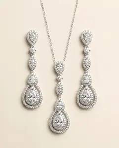 Aimee Jewelry Set – Open Teardrop CZ Bridal Necklace and Earrings Set