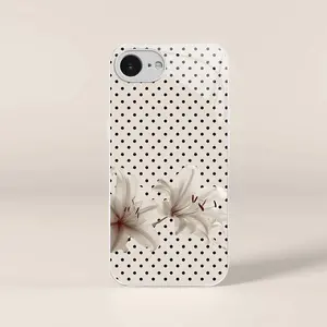 Soft girl aesthetic! Vintage polka dot lily case for iPhone 16e, elegant floral and music note cover, viral phone accessory — 975