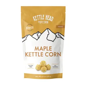 Kettle Head Popcorn Maple Kettle Corn – Vegan Gourmet Popcorn Snack, Hand Popped, Gluten Free, 4.3 oz