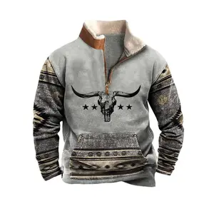 Men's Aztec Graphic Pullover Half-Zip Sweatshirt with Front Pocket - Sweaters, Menswear
