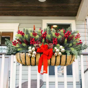 8 Pcs Artificial Christmas Greenery Set with Fake Holly Berries & Pine Cones, Light Faux Pine Branches for Holiday Decoration