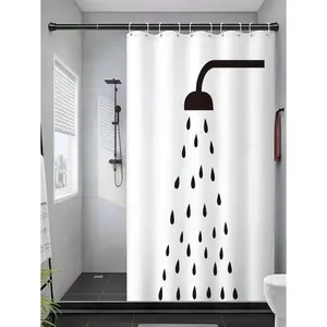 Black Shower Head Pattern Shower Curtain – Thick Waterproof Bathroom Curtain, Mold & Mildew Resistant, Home Bathroom Decor, 72x72