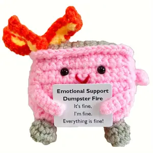 Dumpster Fire Crochet Doll, Handmade Knitting Toy with Positive Card, Creative Birthday Festival Gifts for Home Decor
