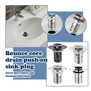Dual-function sink stopper, pop-up drain filter with removable stainless steel anti-tangle filter, brass core, chrome finish.Stainless steel anti-insect and anti-clog filter