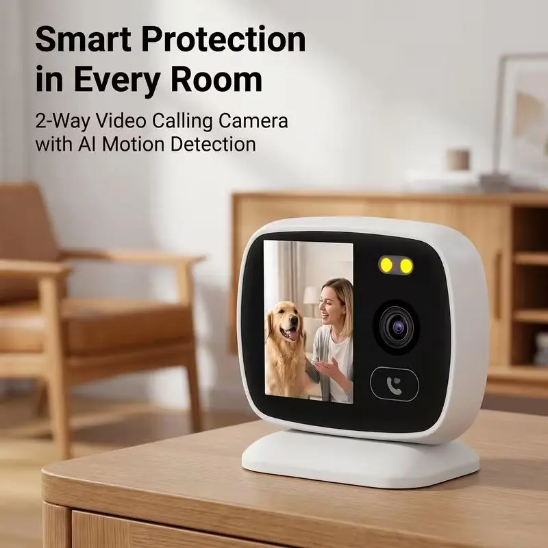 WiFi Pet Camera with Screen｜Two‑Way Video Calling, Pan‑Tilt Auto‑Tracking, Motion Alert, Color Night Vision, One‑Click Call, USB Plug‑in Smart Home Camera, Baby & Elder & Pet Monitor Nanny Cam