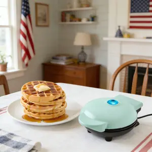 ISUNMEA Mini Waffle Maker- Compact Electric Iron for Creative Homemade Treats - Nonstick Surface - Easy-to-Clean - Perfect for Kids & Families - Aqua