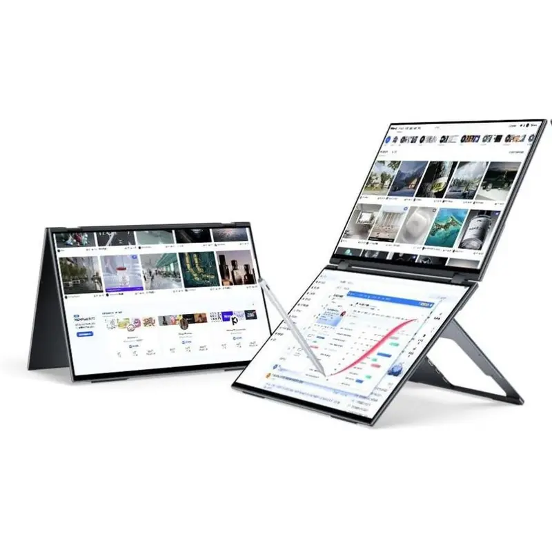 EHOMEWEI X2 PRO Dual Stacked Monitor 16"*2 2.5K Foldable Laptop Expansion Screens 2560*1600 60Hz 100DCI-P3 HDR Touch Pen Support for Windows MacOS