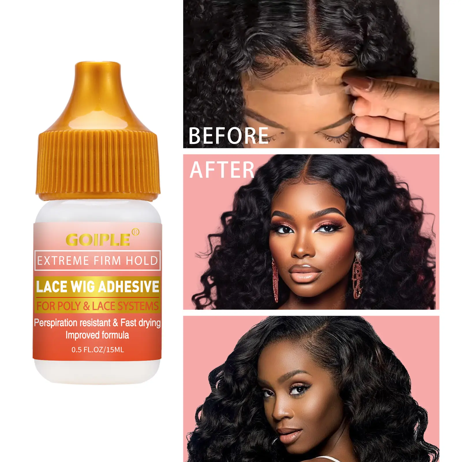 15ml Lace Glue for Forehead-Lace Wigs - Waterproof Wig Glue Strong Hold Adhesive Transparent Hair Bonding Pre Bonded Extensions