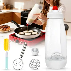 4.5-Cup Pancake Batter Dispenser Bottle Kit with Stainless Steel Whisk Ball & Cleaning Brush – Easy Squeeze Mixer for Pancakes, Waffles, Muffins & Crepes