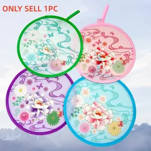 Magnolia Flower Element Round Fan, Foldable Pocket Fan, Portable Outdoor Use, Summer Essential Fly Disc Fan, Convenient Carry