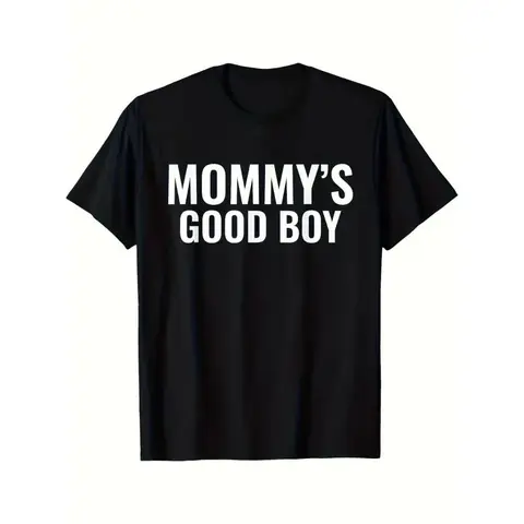 Men's Retro "Mommy's Good Boy" Graphic Menswear T-Shirt - Black with White Print, Soft Breathable, Round Neck, Oversized Relaxed Loose Fit, All-Season Funny Gift Idea for Men