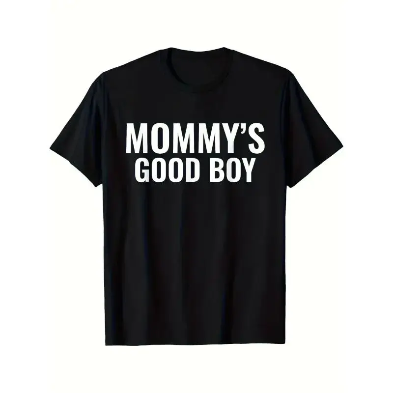 Men's Retro "Mommy's Good Boy" Graphic Menswear T-Shirt - Black with White Print, Soft Breathable, Round Neck, Oversized Relaxed Loose Fit, All-Season Funny Gift Idea for Men