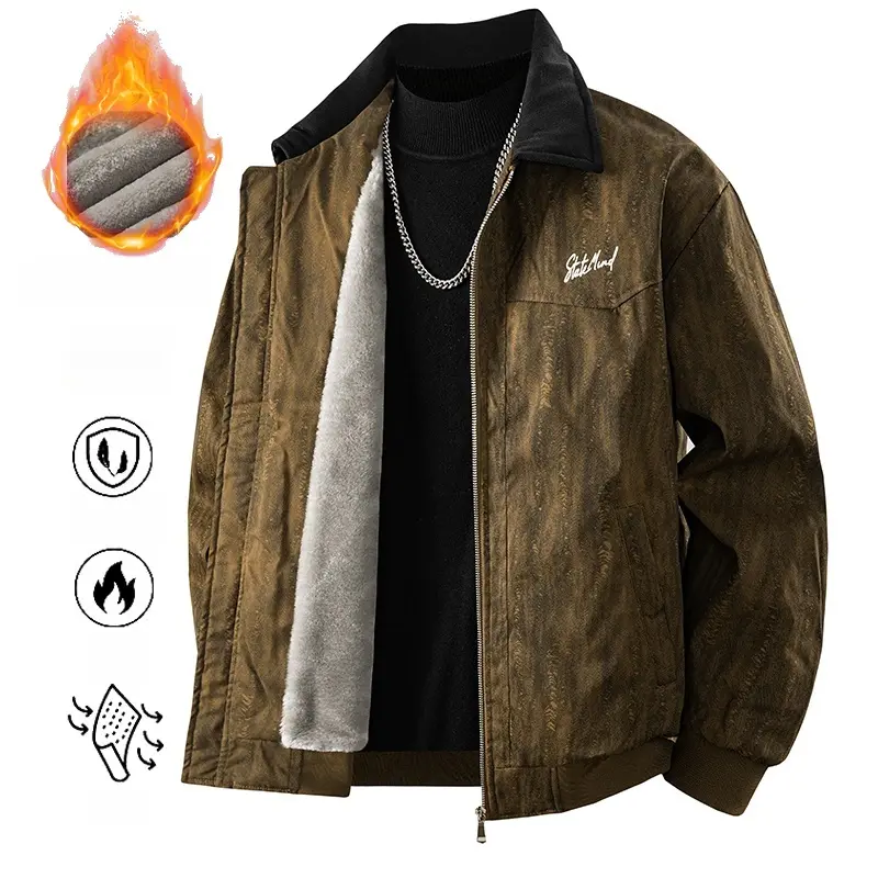 Men's Vintage Fleece Jacket with Lapel Collar - Thick fleece lining, classic retro lo perfect for cooler seasons Menswear Coats western wear men Stylish Tops western clothing western wear men mens  winter  jacket daily outdoor casual wear the  man
