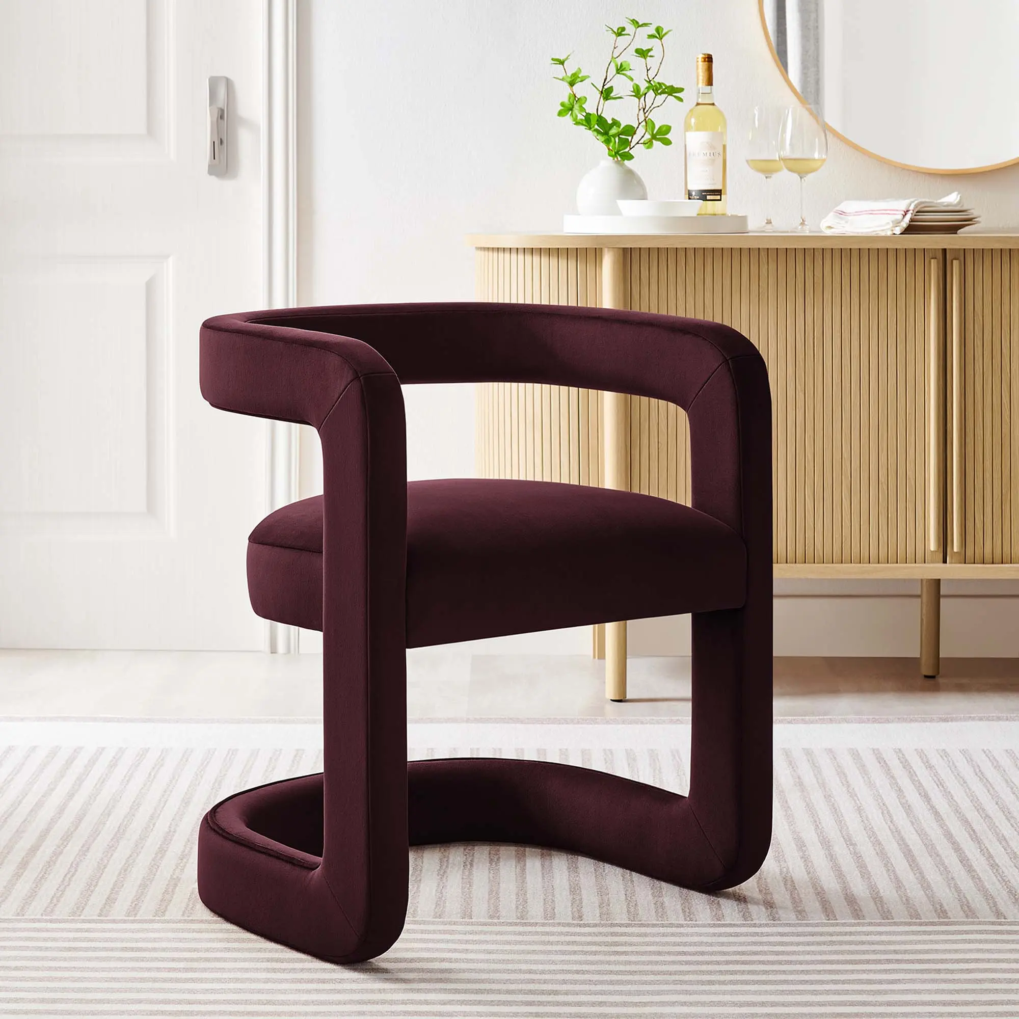 Modway Winslow Performance Velvet Barrel Accent Chair in Mulberry