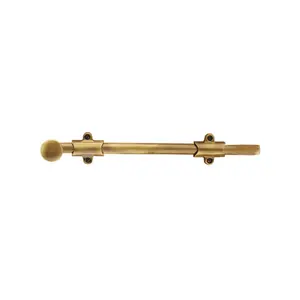 212 MAIN 6 in. Surface Bolt Door Security Lock, Solid Brass Construction, French Antique Brass Finish, 3 Lip Strikes, Side Install Compatibility