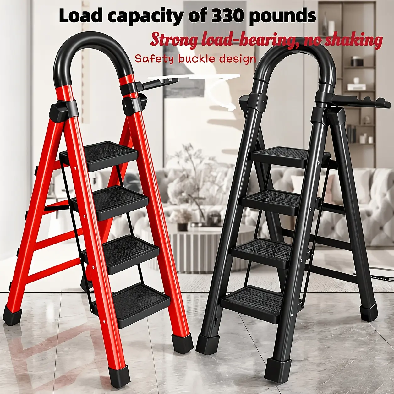 [Durable Folding Ladder] 330 Lbs Capacity, Durable, Lightweight 2/3/4/5-Step Portable Folding Ladder | Heavy-Duty, Anti-Slip Pedals, Portable Multi-functional Ladder for Home And Kitchen Use, Robust Handrails