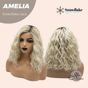 JBEXTENSION 13 Inches Deep Curly Blonde Pre-Cut Snowflake Lace Frontlace Glueless Wig AMELIA【PERMATEASE】【BENDY EAR TABS】