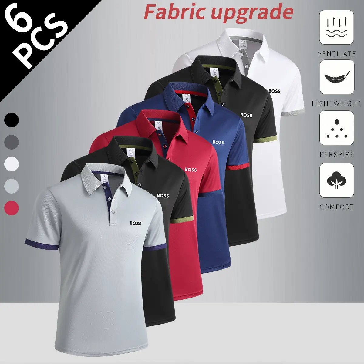 Gray + Black + Red + Blue + Black + White