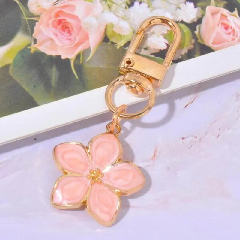 Flower Shaped Car Keychains, 1 Count Metallic Oil Drip Small Flower Shaped Bag Pendant, Car Accessories