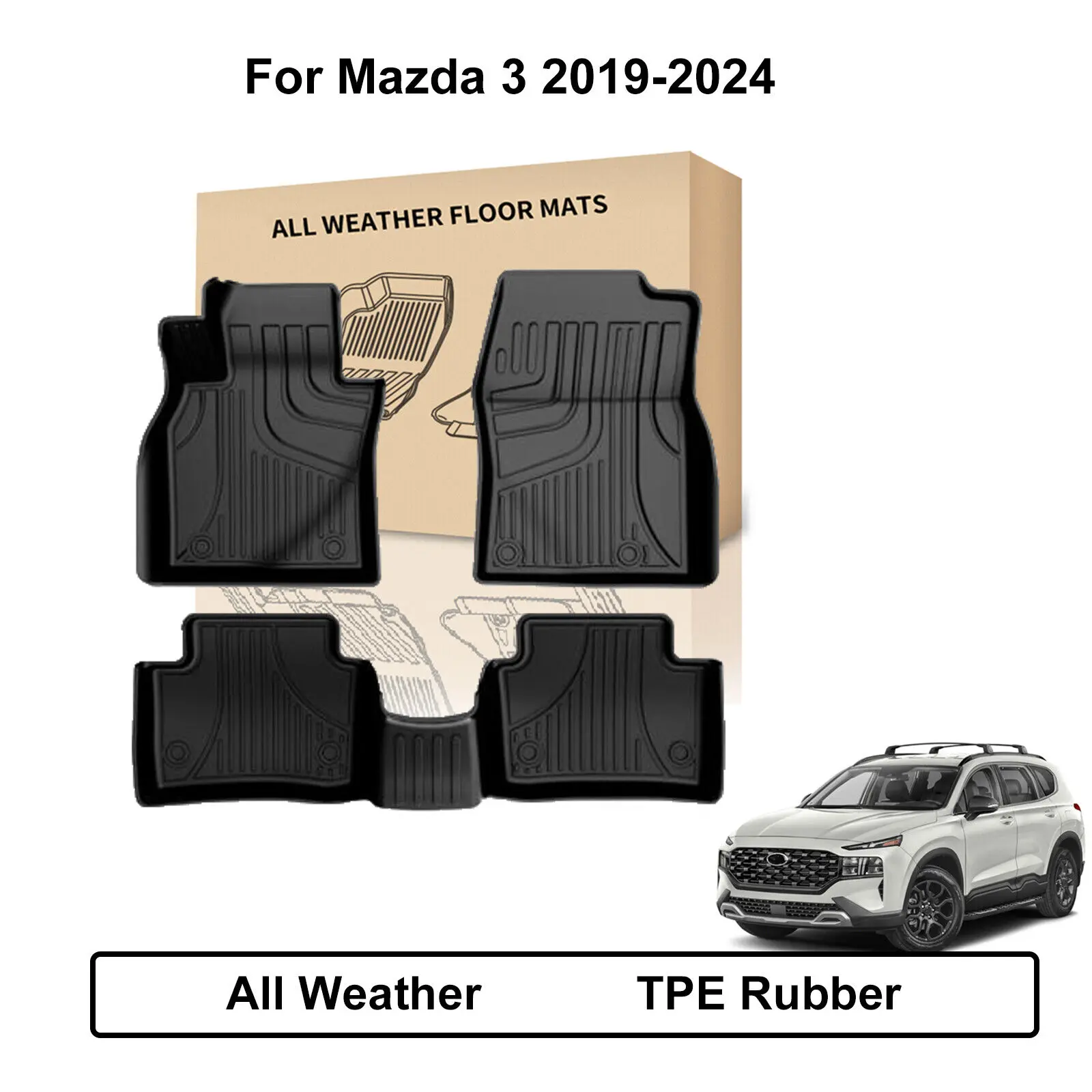 AOMSAZTO Custom All-Weather TPE Rubber Automotive Floor Mats for Mazda 3 (2019-2024) - Car Accessories, Raised Texture, Anti-Slip Grooves, Debris Trap, 1-Piece Rear Mat, Plug-and-Play Fit